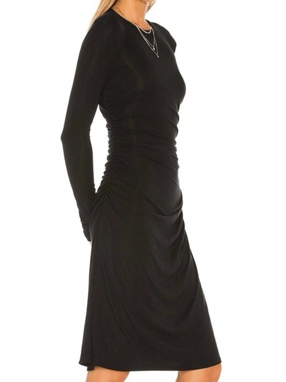 $275 Theory Black Long Sleeve Gather Waist Dress Size M